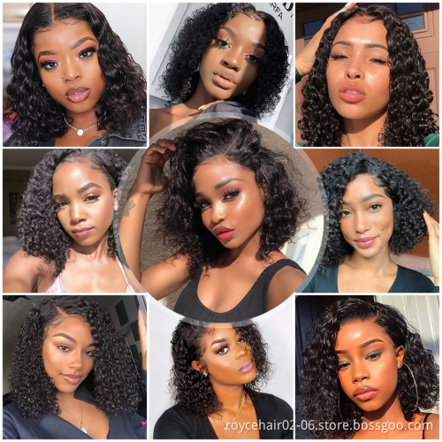 Top Selling 14 Inch Curly Hair Extensions Lace Wig Full Virgin Brazilian Human Hair Deep Wave Swiss 4x4 Lace Front Wig For Women